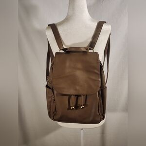 Brown Faux Leather Backpack Soft Festival Outdoor Roomy